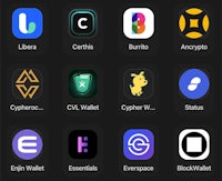 a list of different crypto wallets on a phone screen