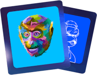 two colorful cards with a monkey face on them